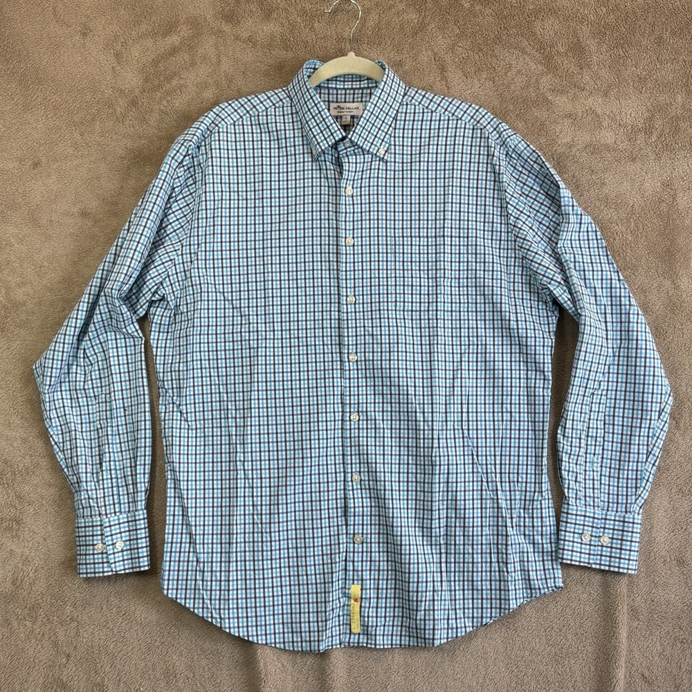 Peter Millar Golf Button Shirt -L- Blue White Blue Summer Comfort Stretch‎ READ